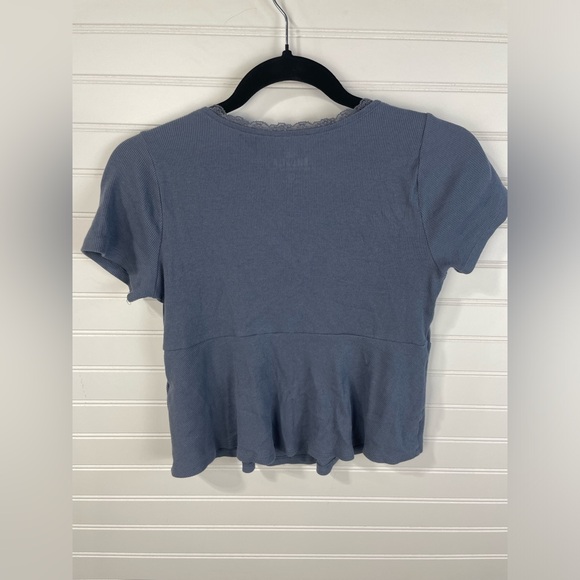 Hollister Gray Babydoll Scoop Neck Lavender Bow Detail Top Size Medium Juniors - Picture 2 of 7